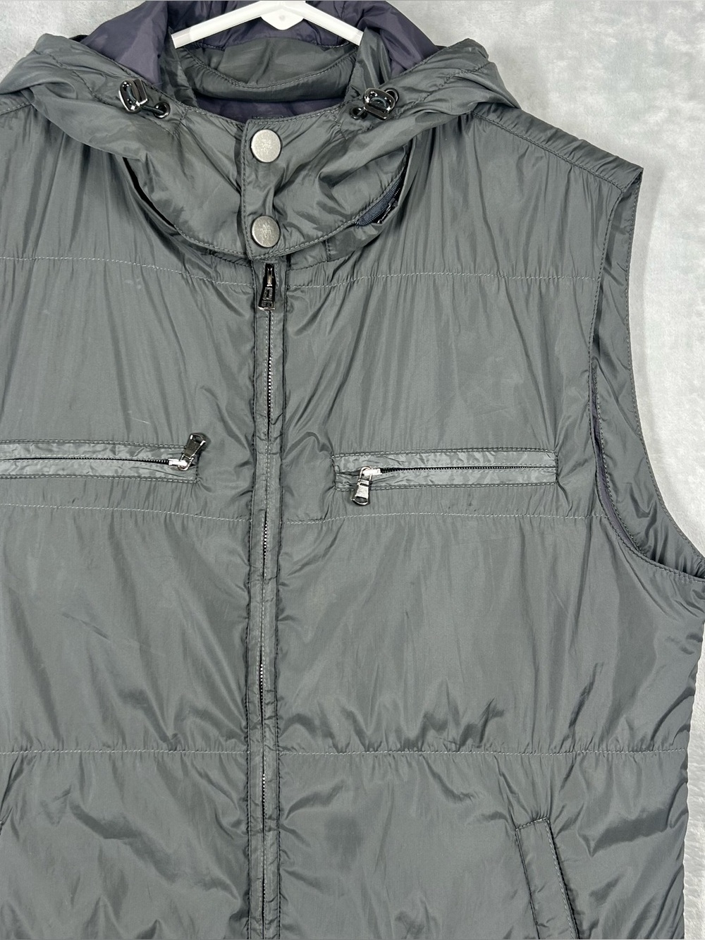 Eleventy Women’s XL Gray Hooded Lightweight Puffer Vest Full Zip Gilet Italy